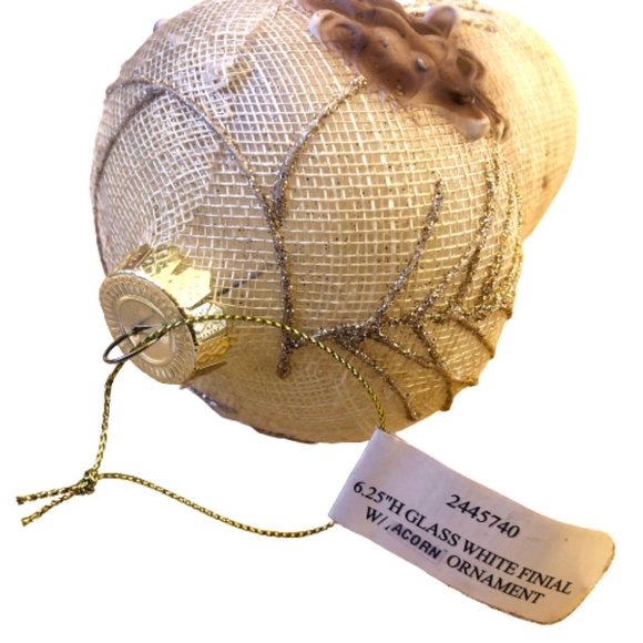 GERSON White Finial Acorn Glitter Glass Ornament Christmas Large Size 6" NEW - Picture 6 of 11